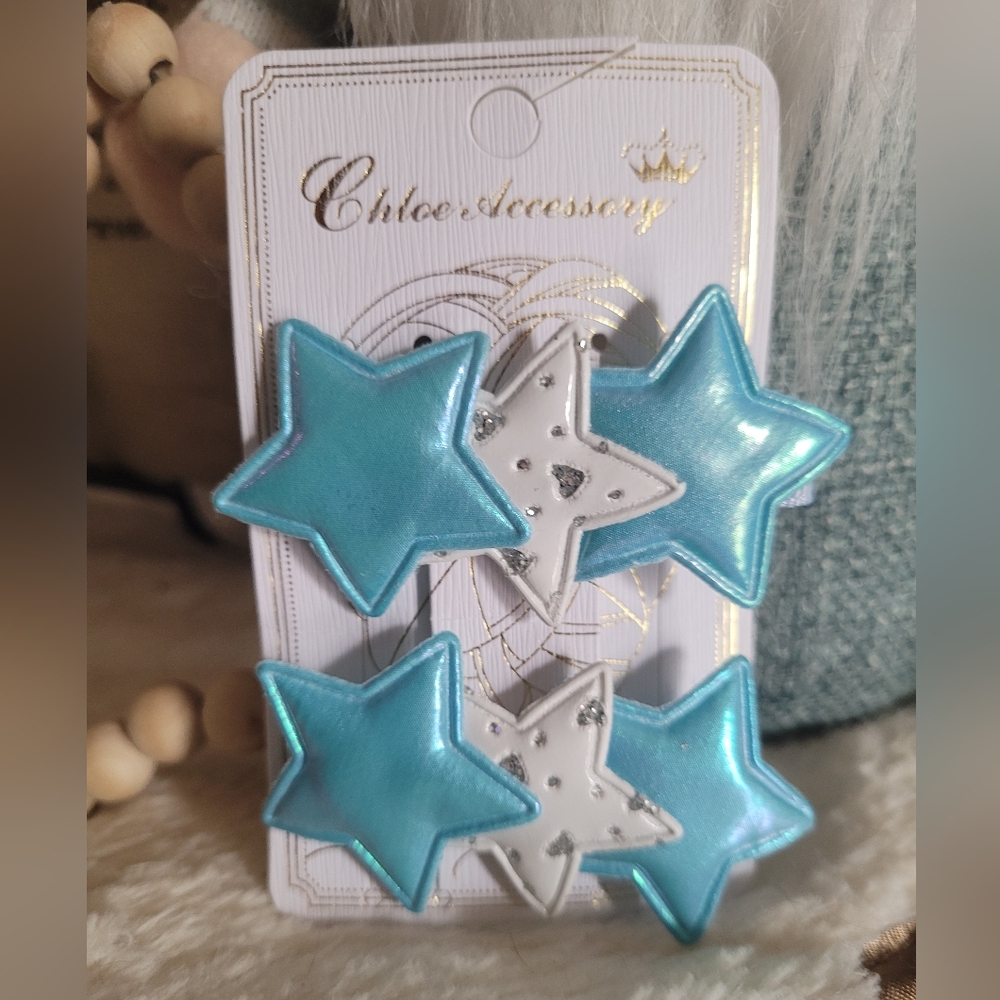 Blue, White and Silver Star Hair Clips
